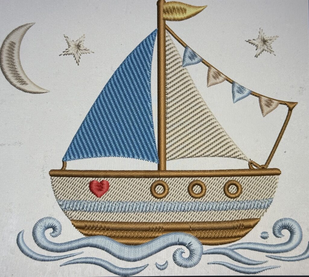 Motif Bateau brodé our vêtement personnalisé bébé